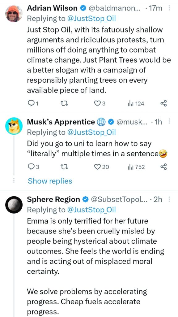 Troll replies to just stop oil 